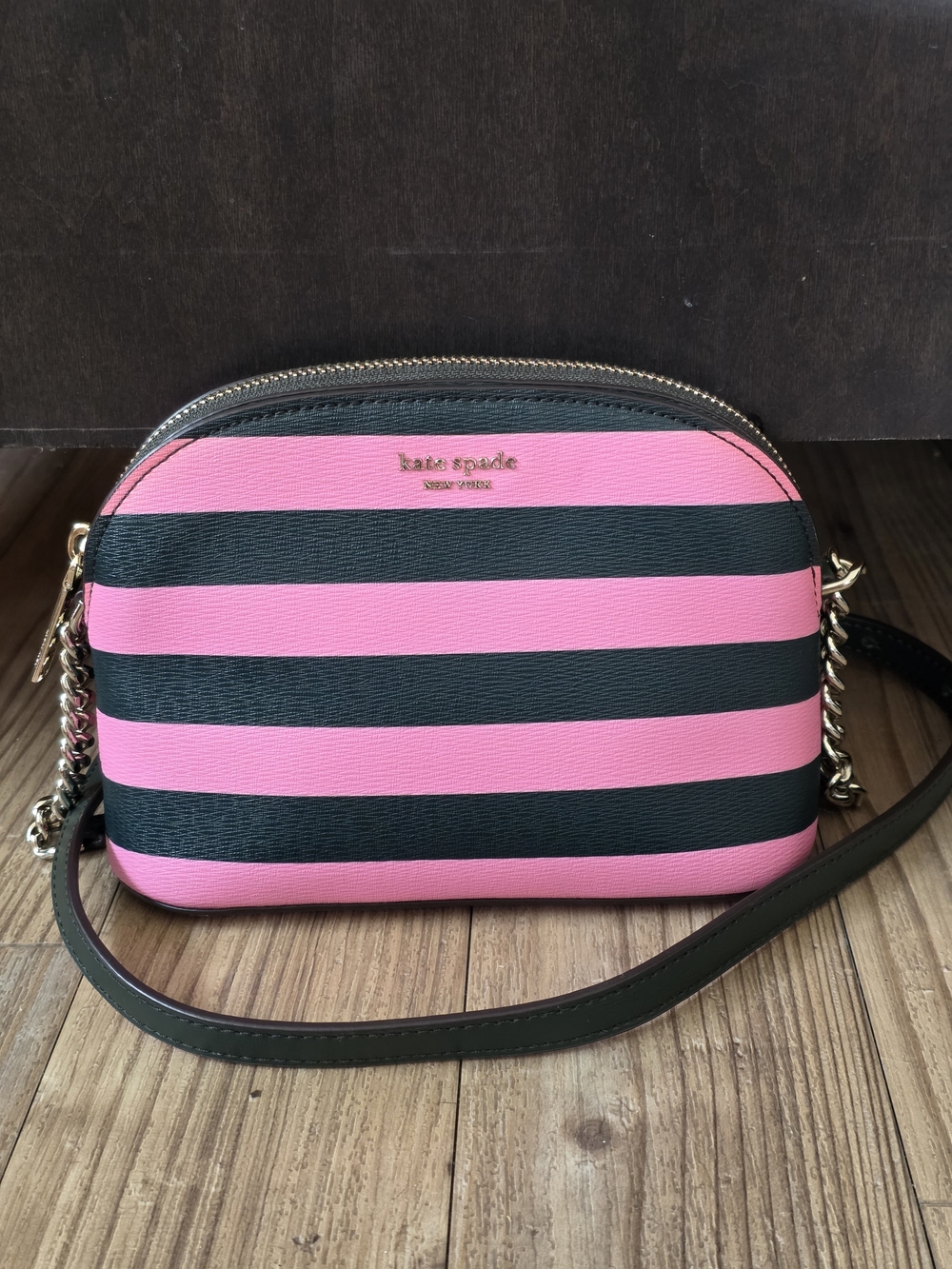 Kate Spade Dark Green/Pink Sylvia Stripe Small Dome Crossbody